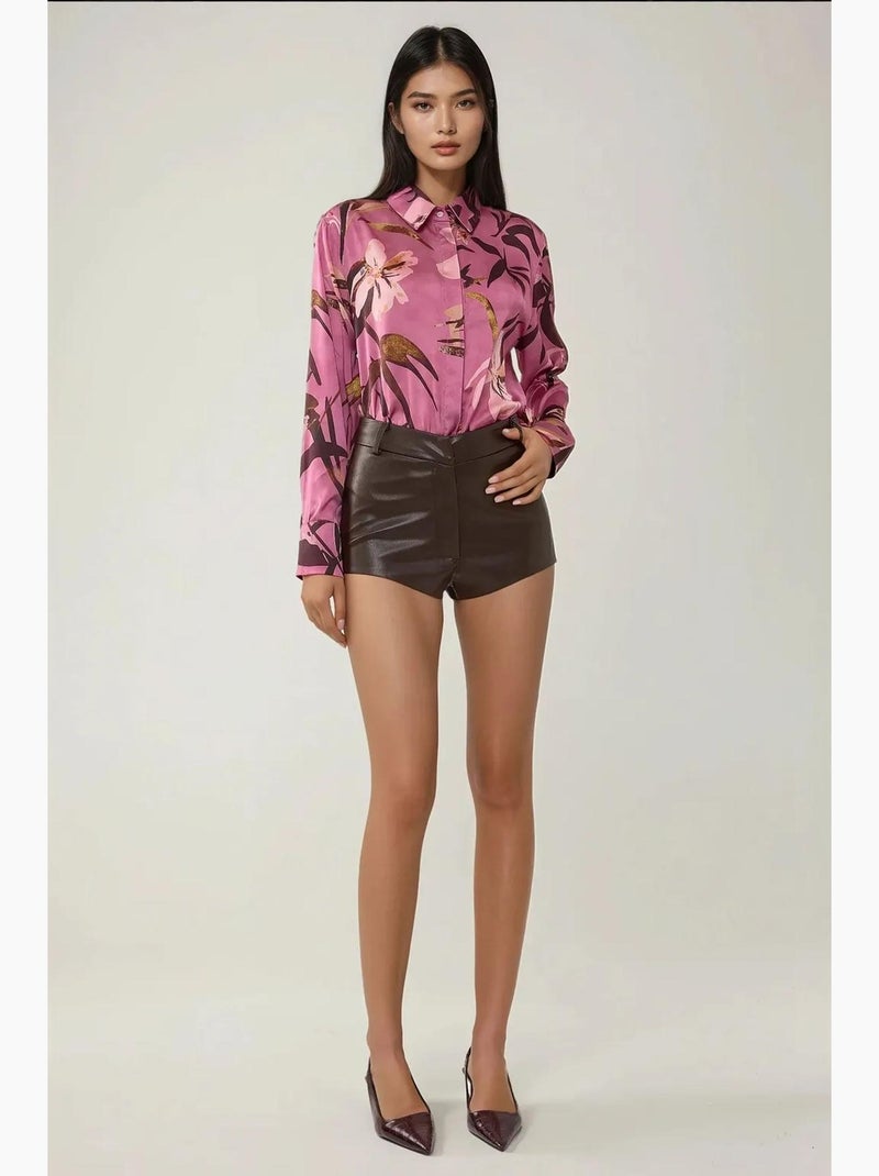 Shorts ajustados de piel sintética hiccup Marrón - Kiabi