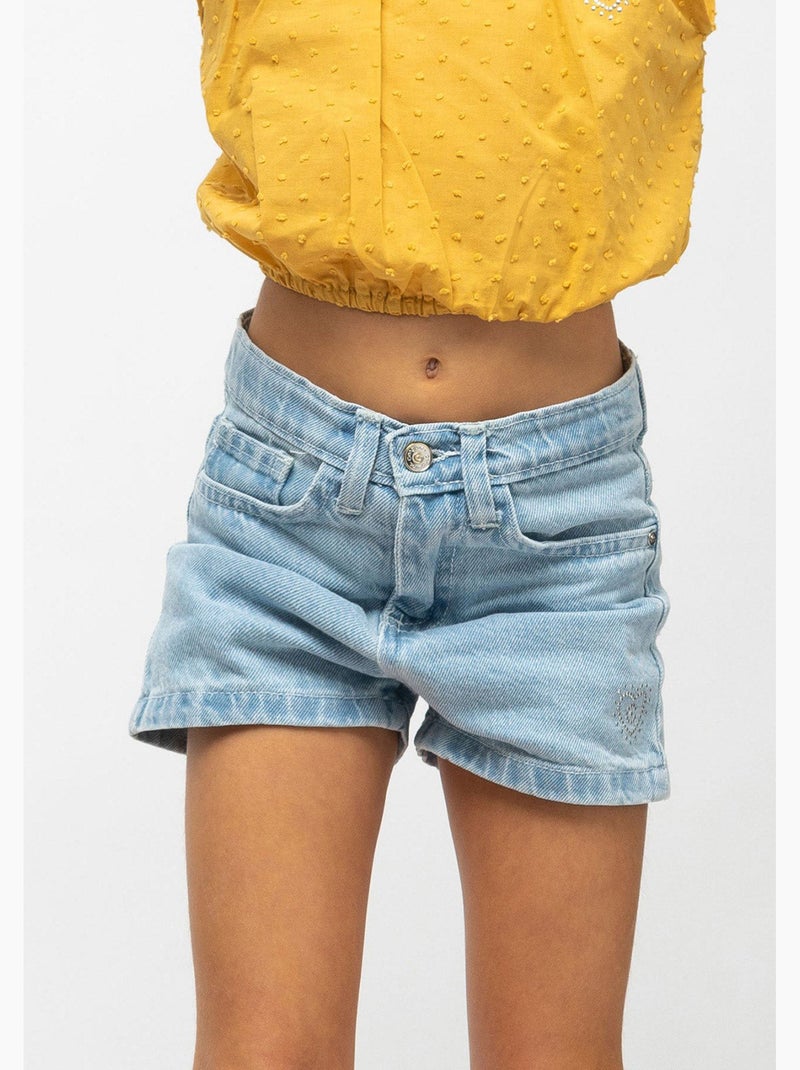 Shorts básicos de mezclilla para niña Azul - Kiabi