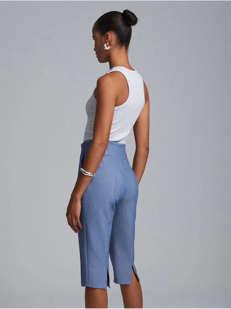Shorts capri rectos de tiro alto con abertura Azul real - Kiabi