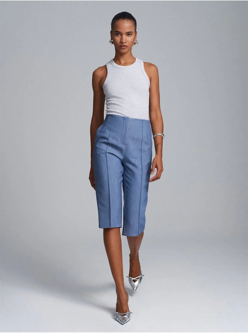 Shorts capri rectos de tiro alto con abertura Azul real - Kiabi