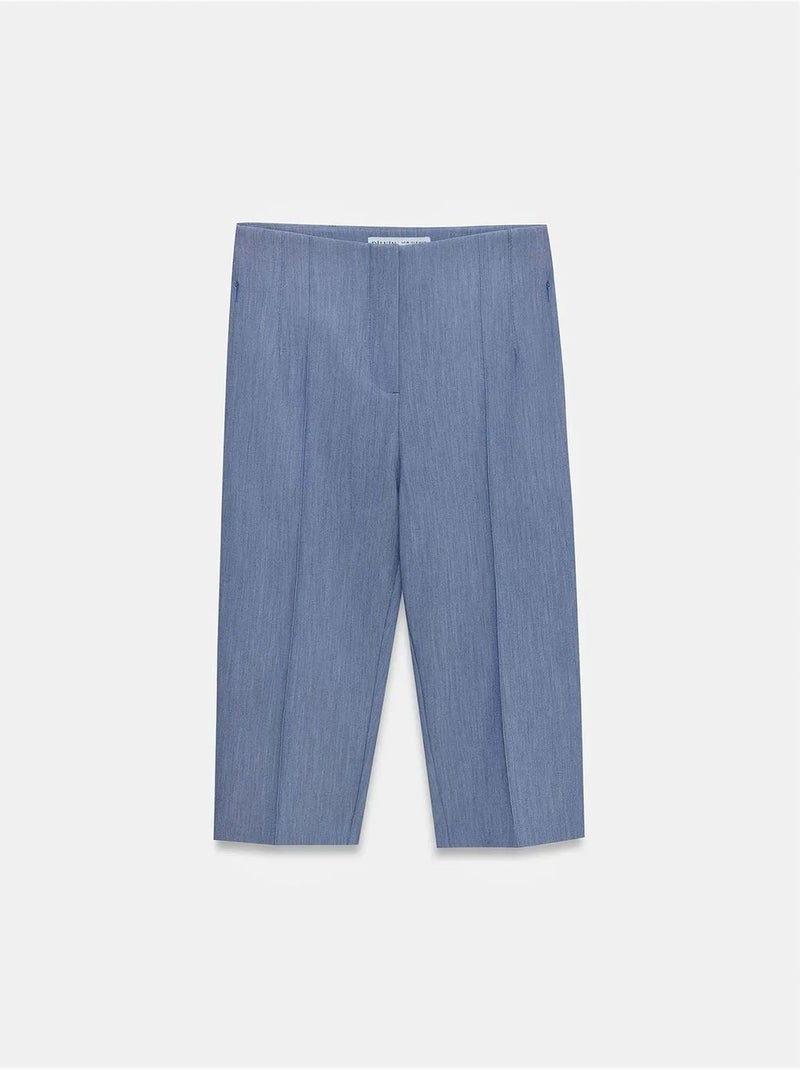 Shorts capri rectos de tiro alto con abertura Azul real - Kiabi