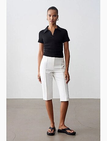 Shorts capri rectos de tiro alto con abertura