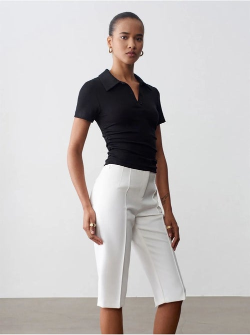 Shorts capri rectos de tiro alto con abertura - Kiabi Shorts capri rectos de tiro alto con abertura - Kiabi
