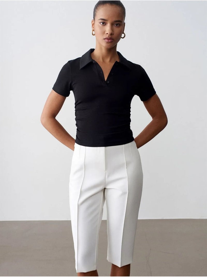 Shorts capri rectos de tiro alto con abertura Blanco - Kiabi