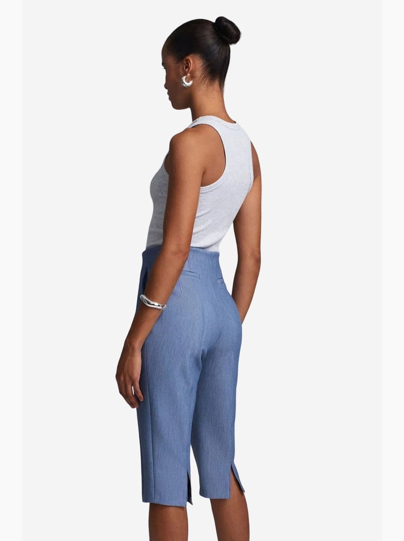 Shorts capri rectos de tiro alto con abertura dilvin Azul zafiro - Kiabi