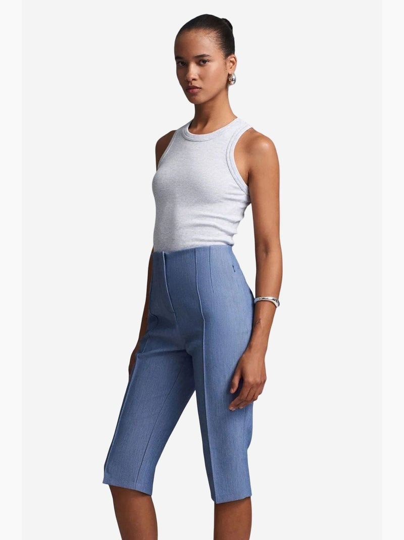 Shorts capri rectos de tiro alto con abertura dilvin Azul zafiro - Kiabi