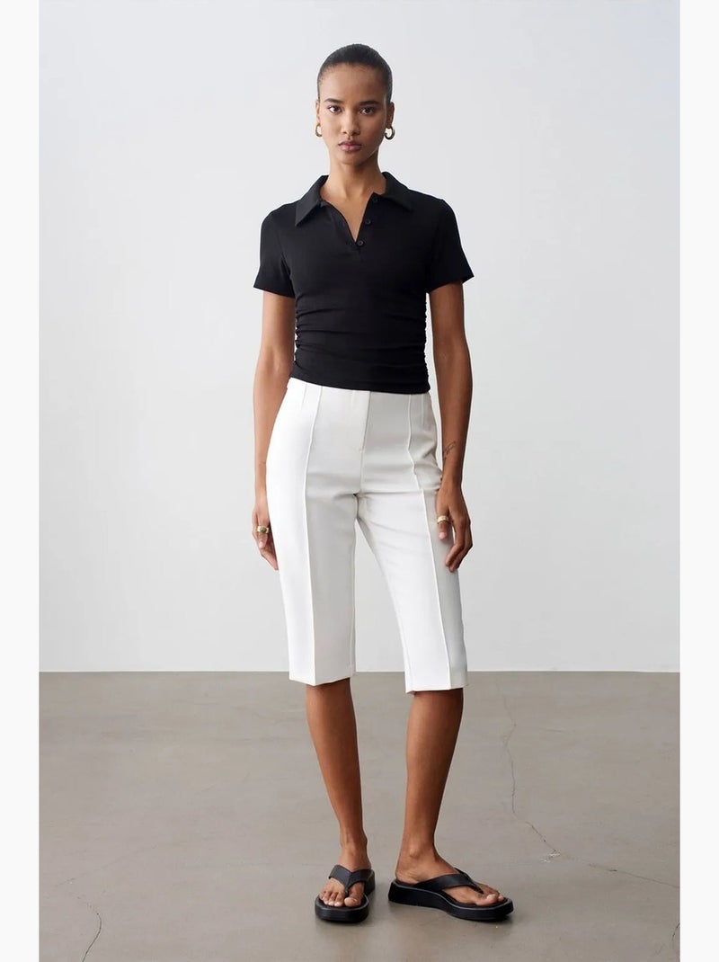 Shorts capri rectos de tiro alto con abertura dilvin Blanco - Kiabi
