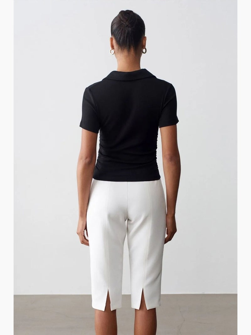 Shorts capri rectos de tiro alto con abertura dilvin Blanco - Kiabi