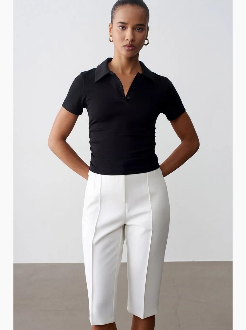 Shorts capri rectos de tiro alto con abertura dilvin Blanco - Kiabi