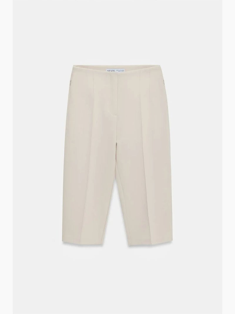 Shorts capri rectos de tiro alto con abertura dilvin Crema - Kiabi