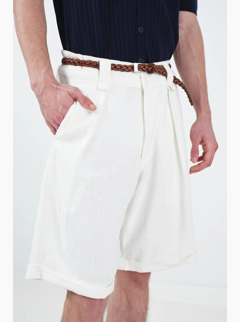 Shorts chinos de algodón de cintura alta y pernera ancha giesto Blanco - Kiabi