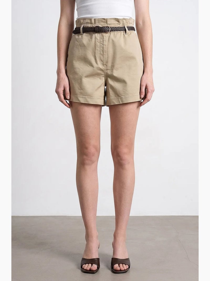 Shorts chinos de cintura alta con cinturón dilvin Beige arcilla - Kiabi