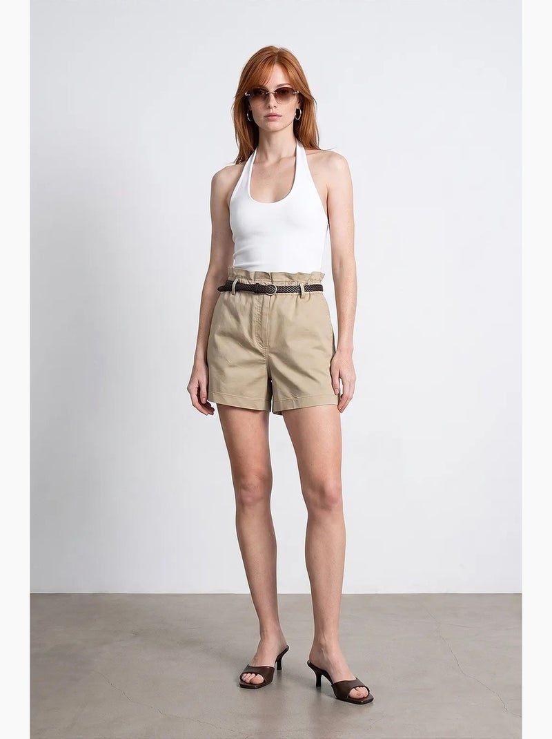 Shorts chinos de cintura alta con cinturón dilvin Beige arcilla - Kiabi