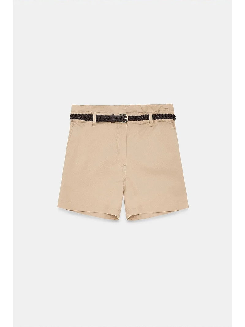 Shorts chinos de cintura alta con cinturón dilvin Beige arcilla - Kiabi