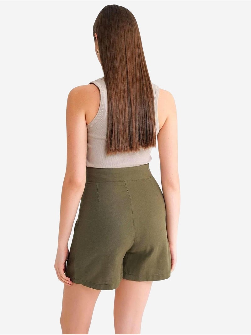 Shorts cruzados de tiro alto con cinturón y detalle de abertura mixray Caqui - Kiabi