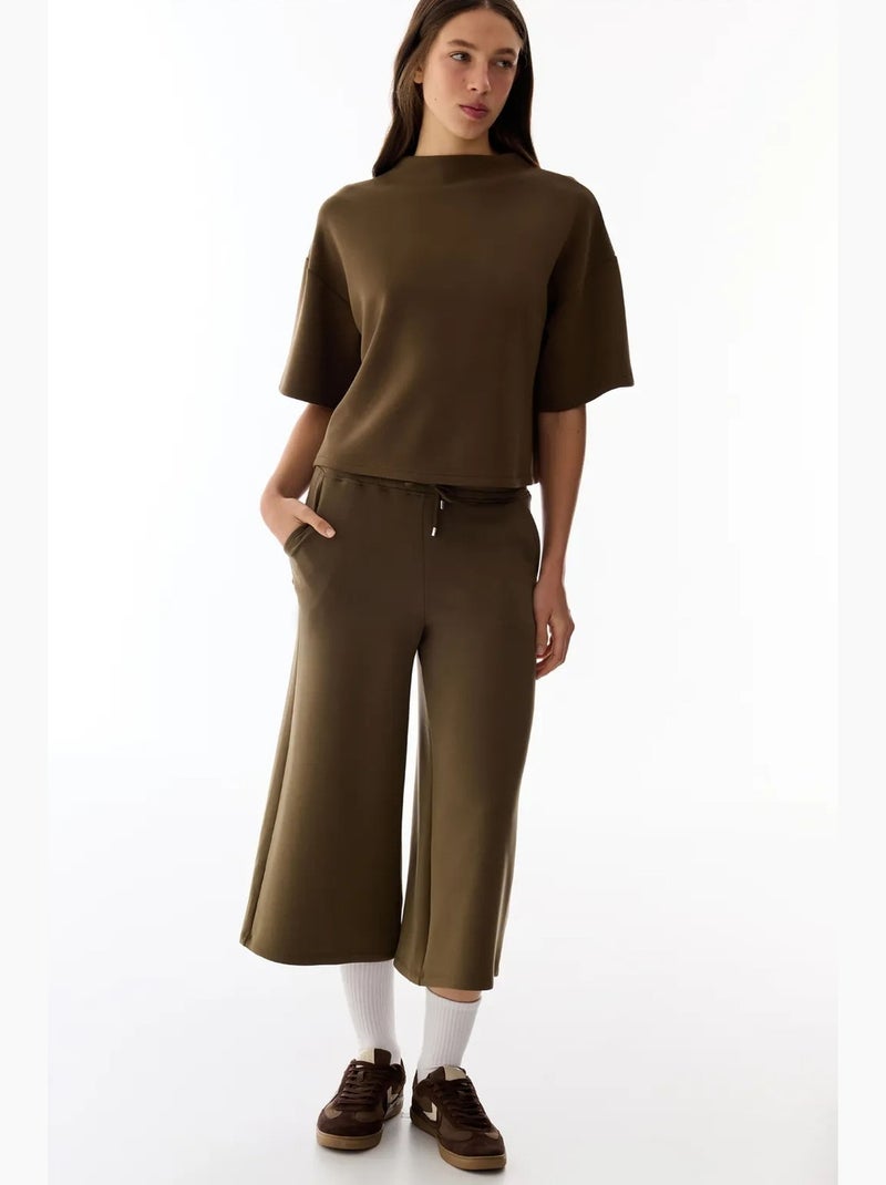 Shorts culotte de punto jersey oversize de tiro medio penti Caqui - Kiabi