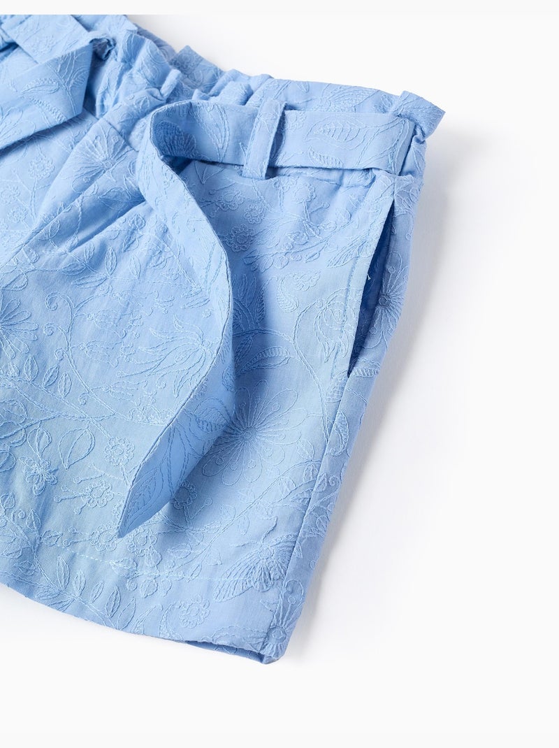 Shorts de algodón con bordado y cinturón Azul claro - Kiabi