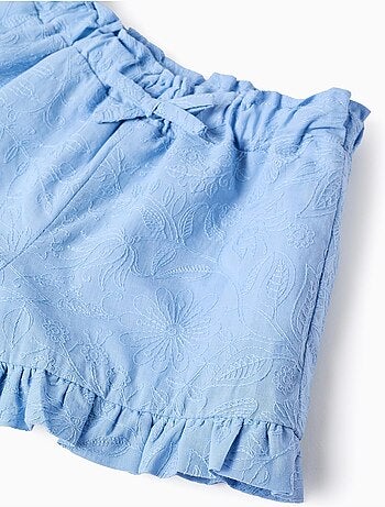 Shorts de algodón con bordados y volantes
