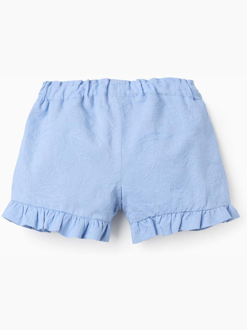 Shorts de algodón con bordados y volantes Azul claro - Kiabi