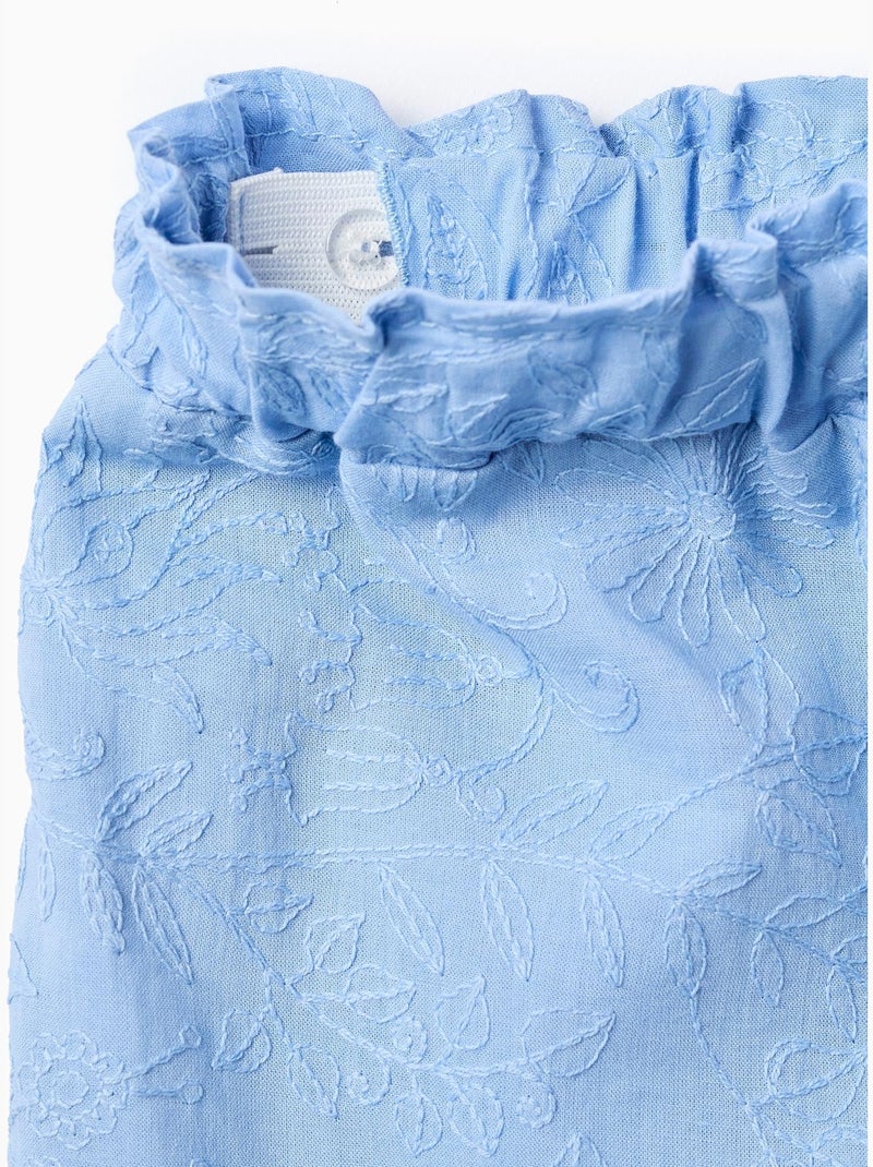 Shorts de algodón con bordados y volantes Azul claro - Kiabi