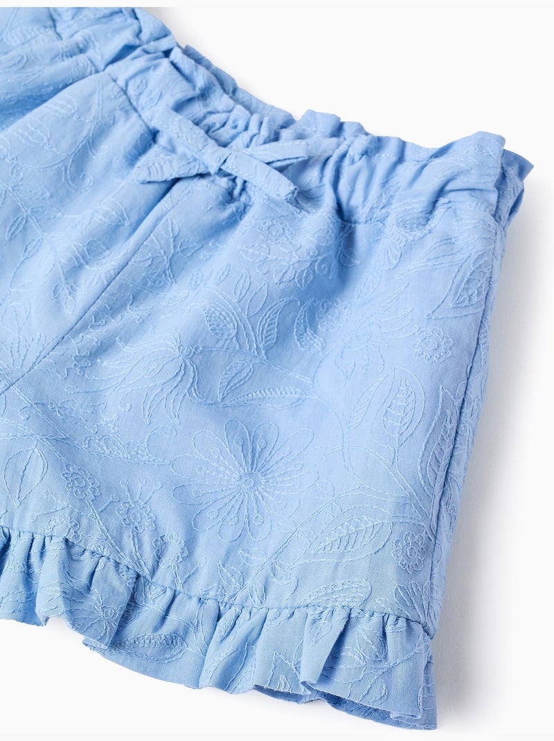 Shorts de algodón con bordados y volantes Azul claro - Kiabi