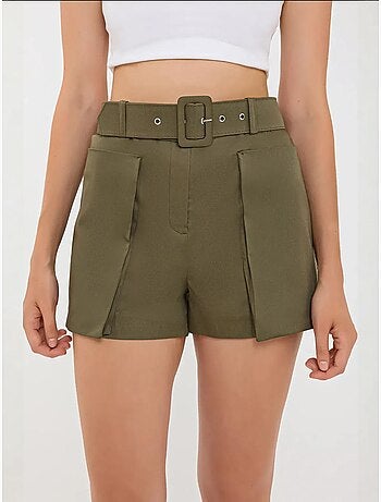 Shorts de algodón de cintura alta con detalle de bolsillo y cinturón hiccup