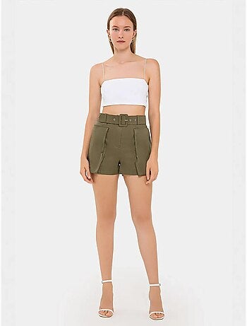 Shorts de algodón de cintura alta con detalle de bolsillo y cinturón hiccup
