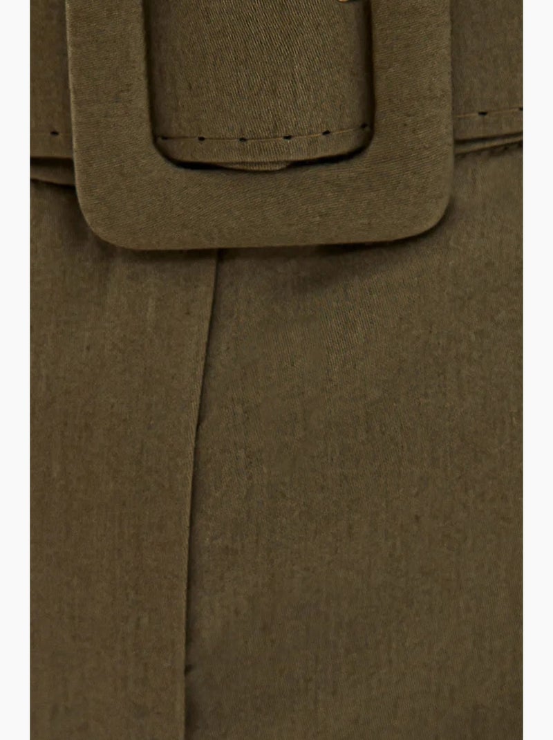 Shorts de algodón de cintura alta con detalle de bolsillo y cinturón hiccup Verde - Kiabi