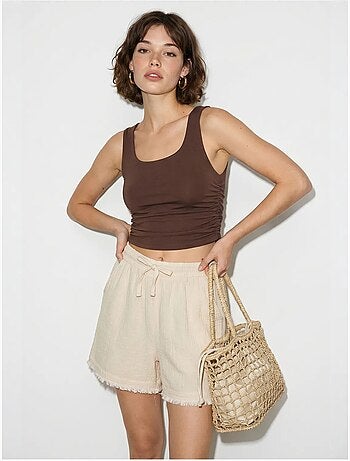 Shorts de algodón de tiro alto y pernera ancha lucci