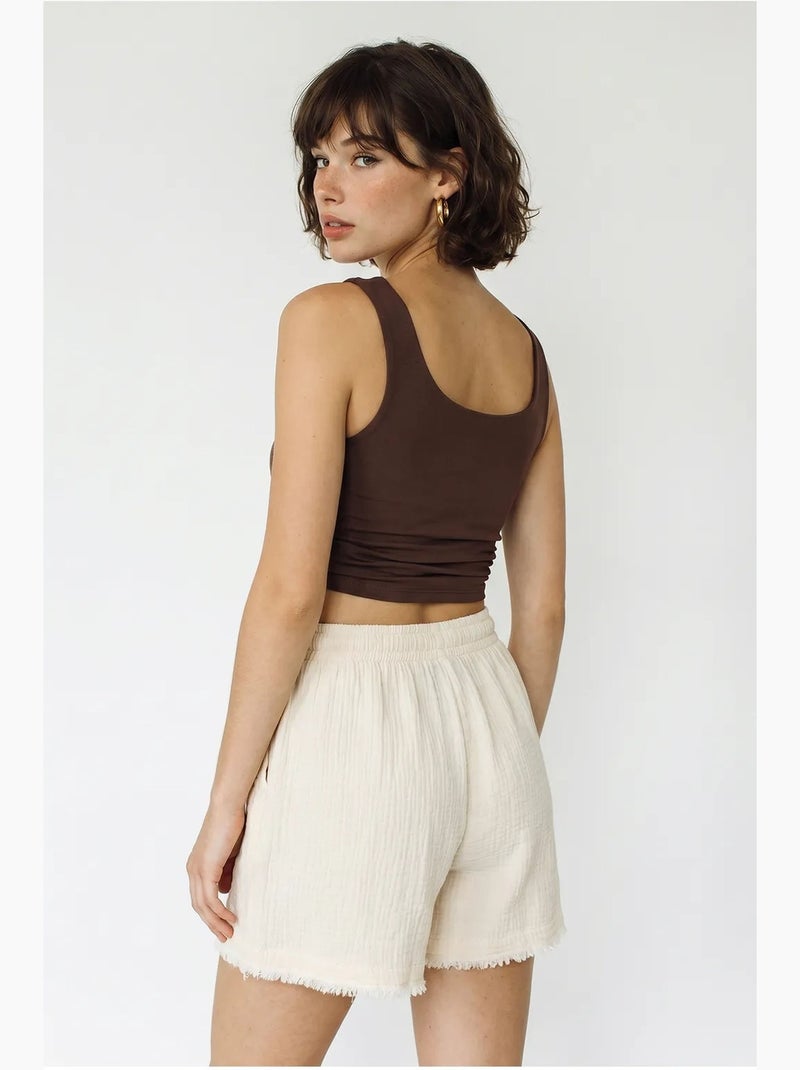 Shorts de algodón de tiro alto y pernera ancha lucci Beige natural - Kiabi