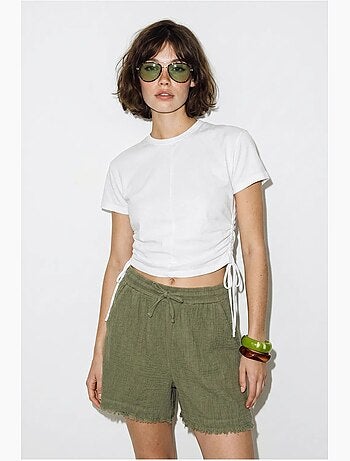 Shorts de algodón de tiro alto y pernera ancha lucci