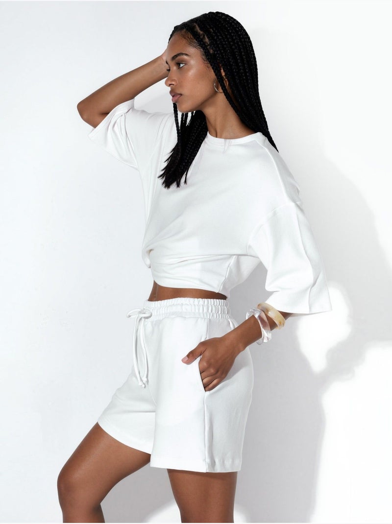 Shorts de chándal de tiro medio con cordón busem Blanco - Kiabi