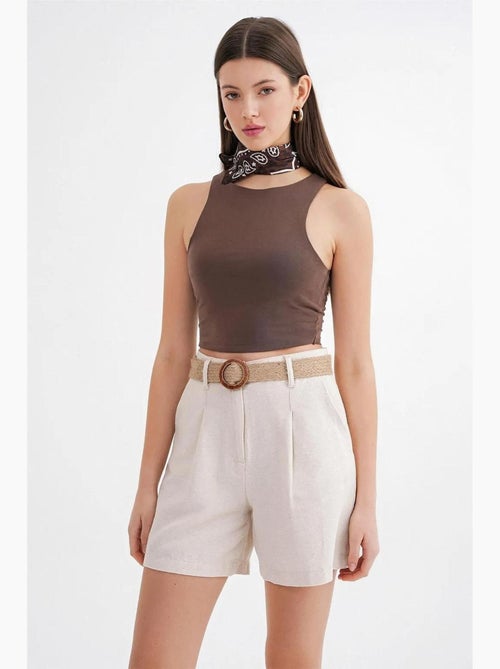 Shorts de cintura alta y pierna ancha con detalle de accesorio mixray - Kiabi
