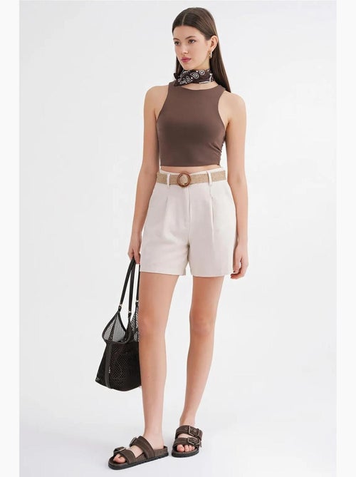 Shorts de cintura alta y pierna ancha con detalle de accesorio mixray - Kiabi