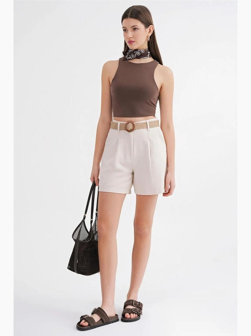 Shorts de cintura alta y pierna ancha con detalle de accesorio mixray Beige - Kiabi