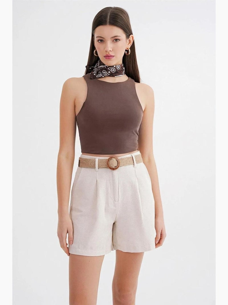 Shorts de cintura alta y pierna ancha con detalle de accesorio mixray Beige - Kiabi