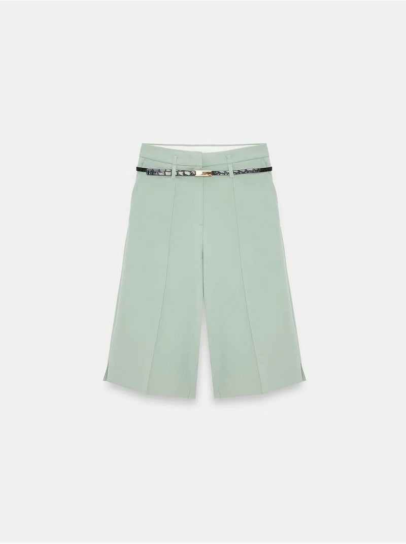 Shorts de crepé de tiro alto y pernera ancha con cinturón dilvin Verde menta - Kiabi