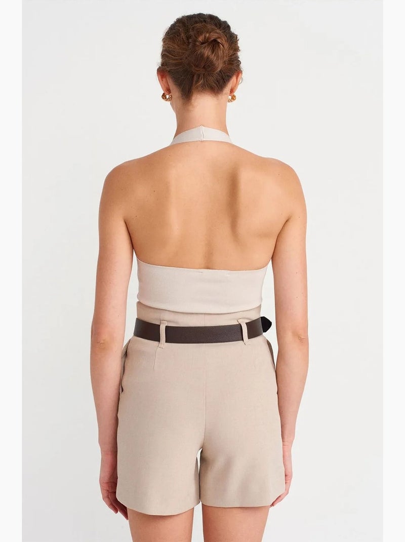 Shorts de crepé sastre a cintura alta con cinturón dilvin Beige arcilla - Kiabi