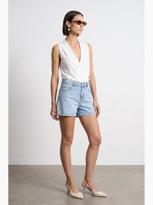 Shorts de denim de lino de tiro alto dilvin - Kiabi Shorts de denim de lino de tiro alto dilvin - Kiabi