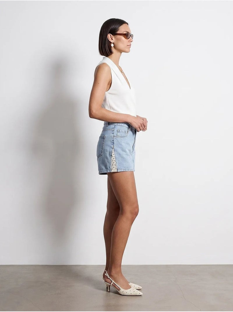 Shorts de denim de lino de tiro alto dilvin Azul claro - Kiabi