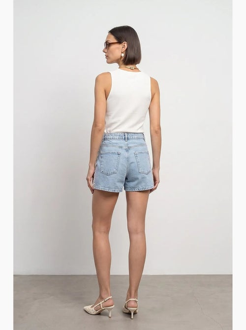 Shorts de denim de lino de tiro alto dilvin - Kiabi Shorts de denim de lino de tiro alto dilvin - Kiabi