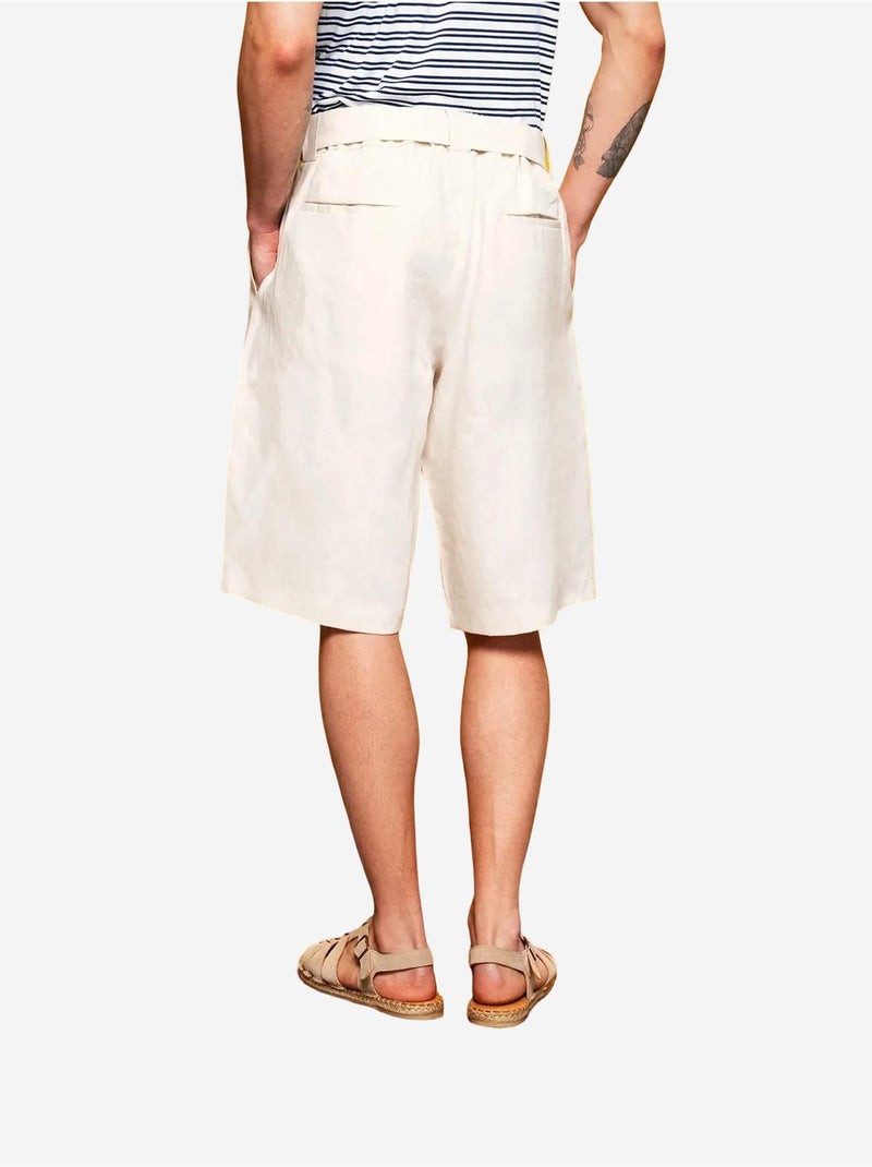 Shorts de lino con cintura alta y cinturón giesto Beige arcilla - Kiabi