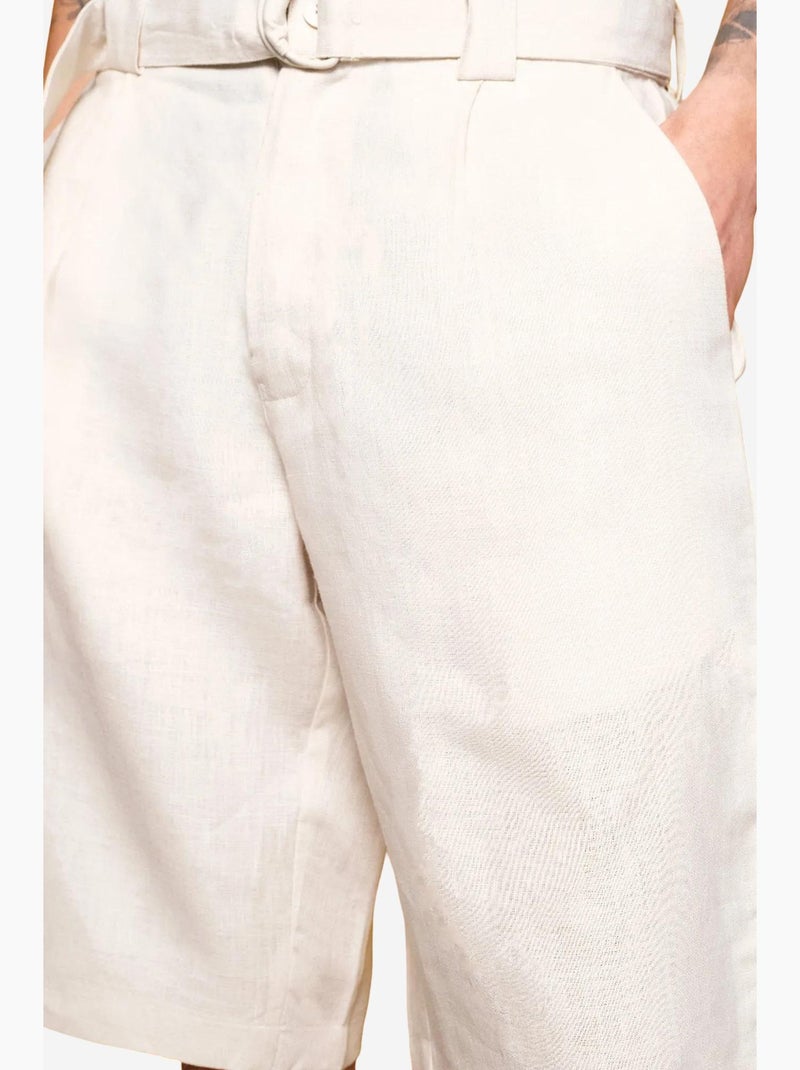 Shorts de lino con cintura alta y cinturón giesto Beige arcilla - Kiabi
