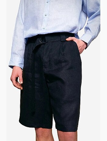 Shorts de lino con pernera ancha y cinturón giesto
