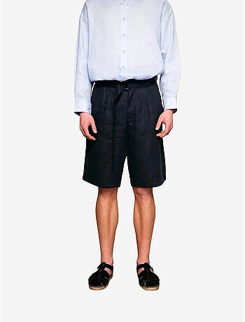 Shorts de lino con pernera ancha y cinturón giesto
