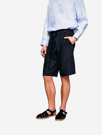 Shorts de lino con pernera ancha y cinturón giesto