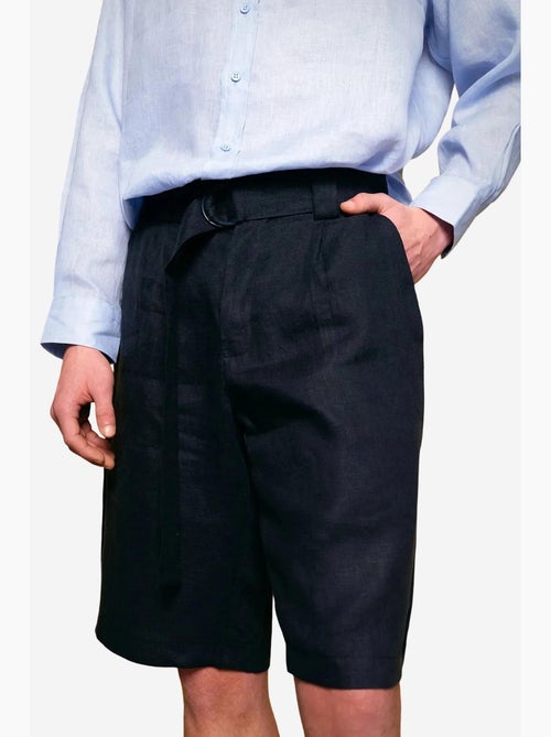 Shorts de lino con pernera ancha y cinturón giesto - Kiabi Shorts de lino con pernera ancha y cinturón giesto - Kiabi