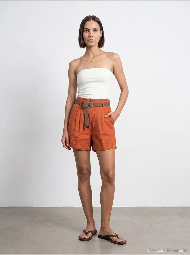 Shorts de lino dilvin Terracota - Kiabi