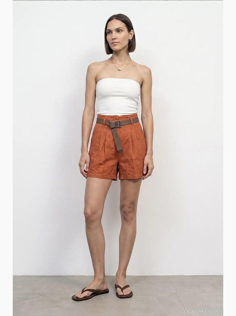 Shorts de lino dilvin Terracota - Kiabi
