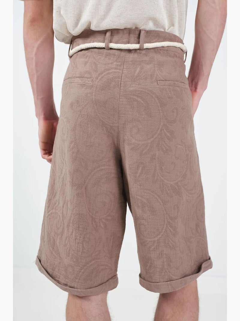 Shorts de pernera ancha de tiro medio texturizados giesto Marrón claro - Kiabi